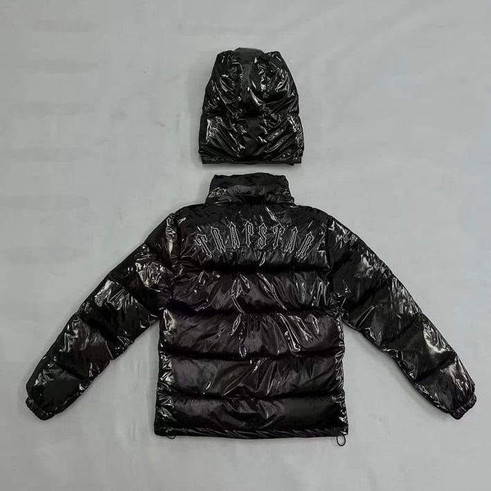 Trapstar Shiny Irongate Detachable Hooded Puffer Jacket Black