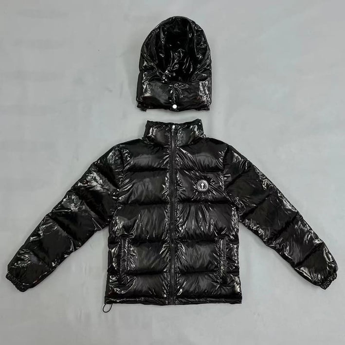 Trapstar Shiny Irongate Detachable Hooded Puffer Jacket Black