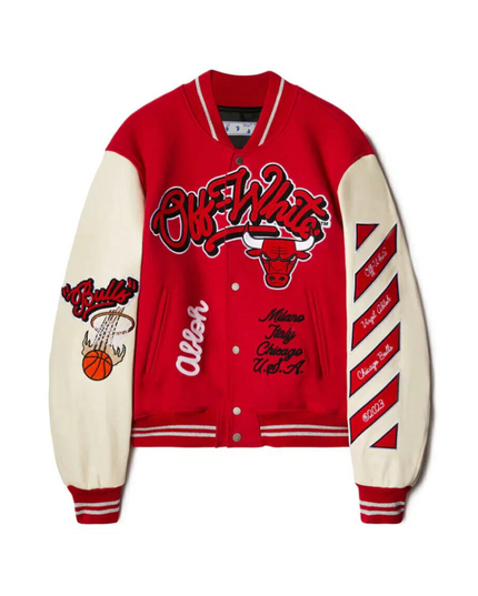 Off White c/o Chicago Bulls Red Varsity Jacket