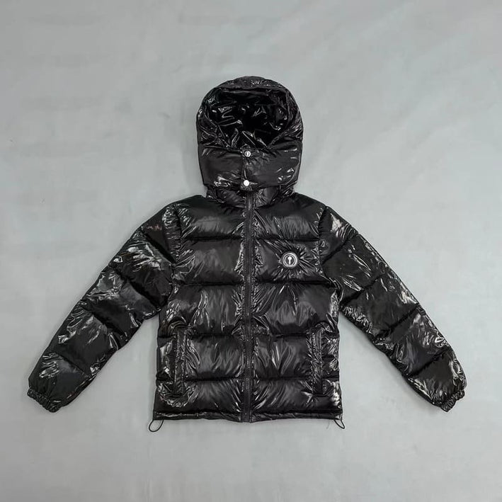 Trapstar Shiny Irongate Detachable Hooded Puffer Jacket Black